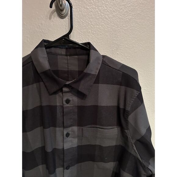 Lululemon Mens Large Masons Peak Flannel Black Gray Button Up Shirt - Picture 4 of 6